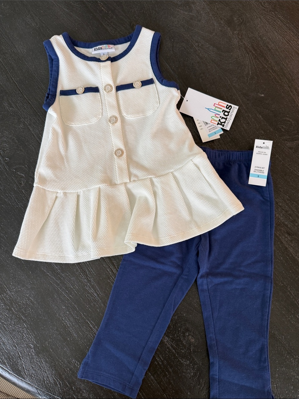 Kids Headquarters White and Navy Girls Matching Set